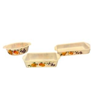 Vintage Fire King Gay Fad Fruit Design OvenWare Set Milk Glass Mid Century